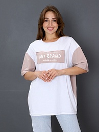 Женская футболка Оверсайз NO BRAND Бежевая